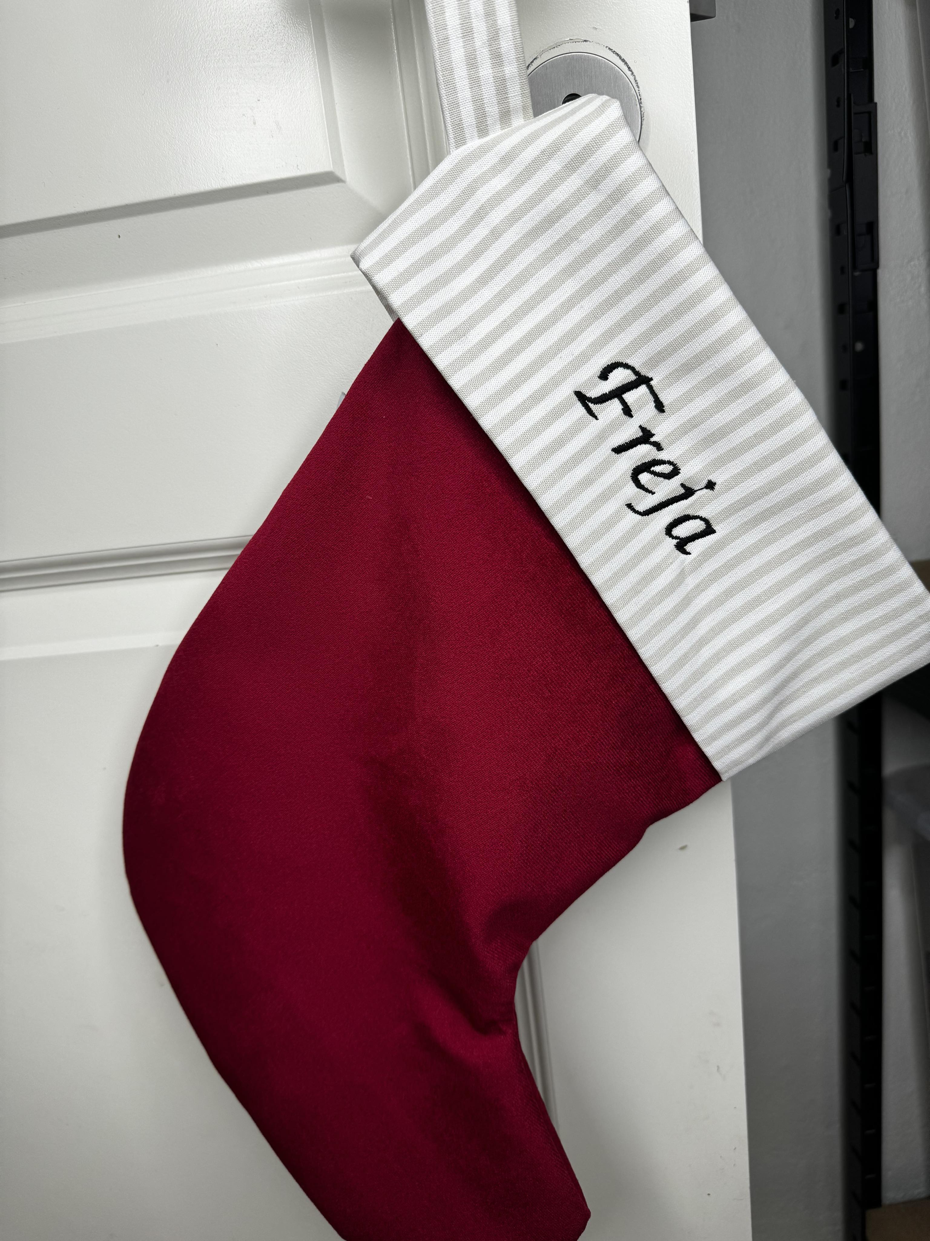 Julesok med navn hvide striber