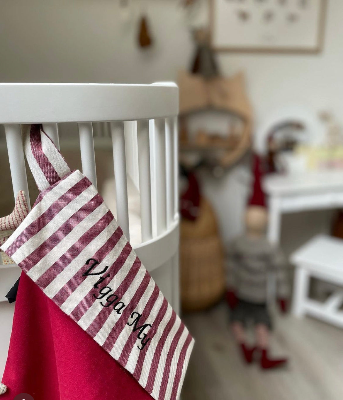 Julesok med navn røde striber