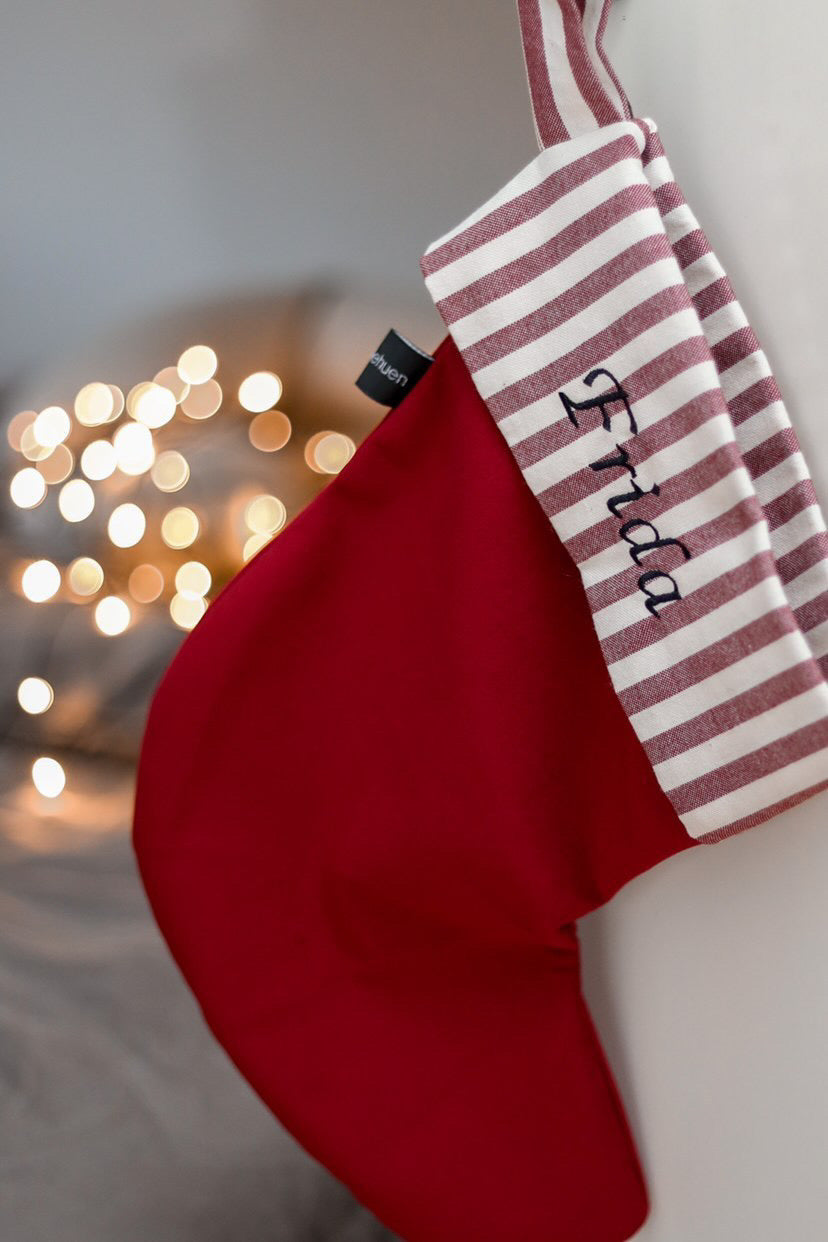 Julesok med navn røde striber