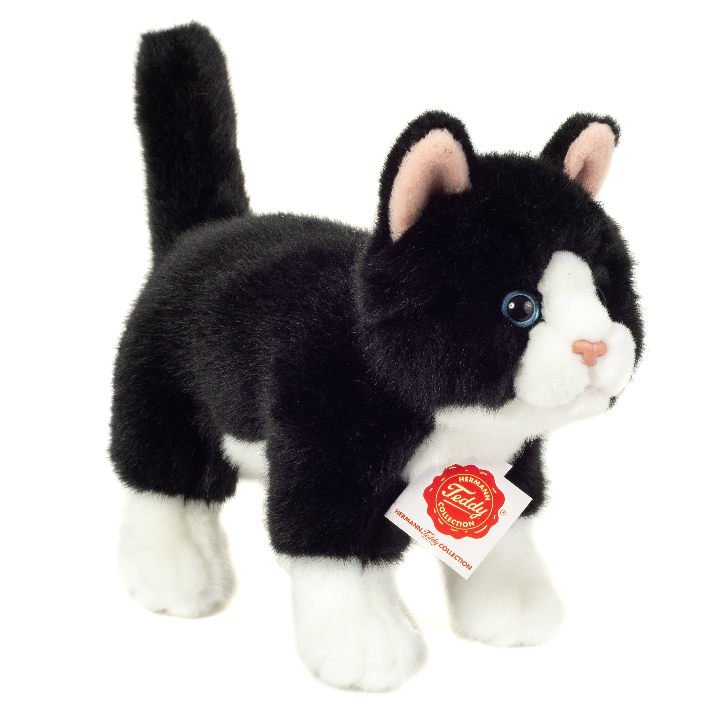 Sort-hvid stående kat, 20 cm - bamse - blød legetøj