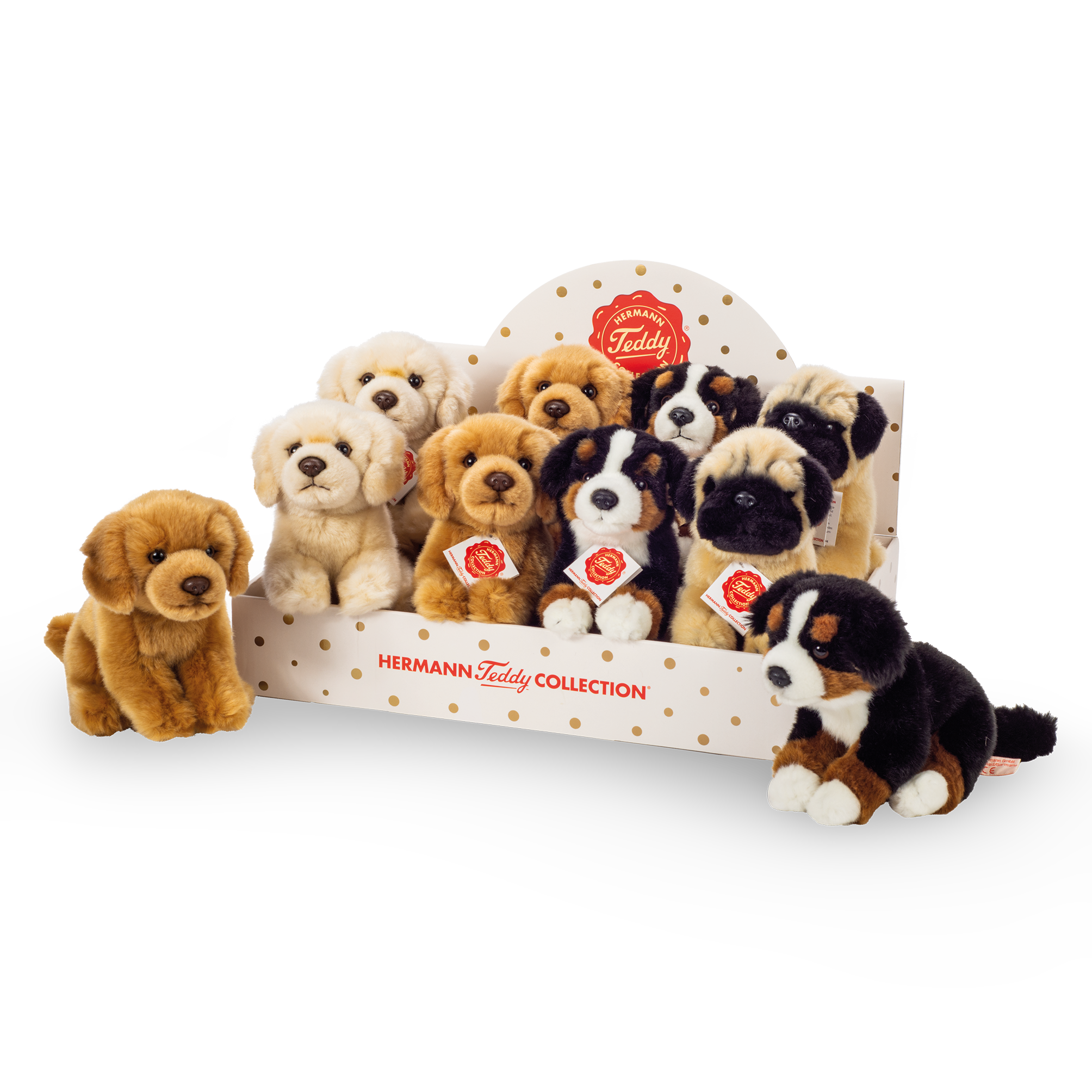 Dog sitting assorterede 4 varianter 15 cm - blødt legetøj - tøjdyr